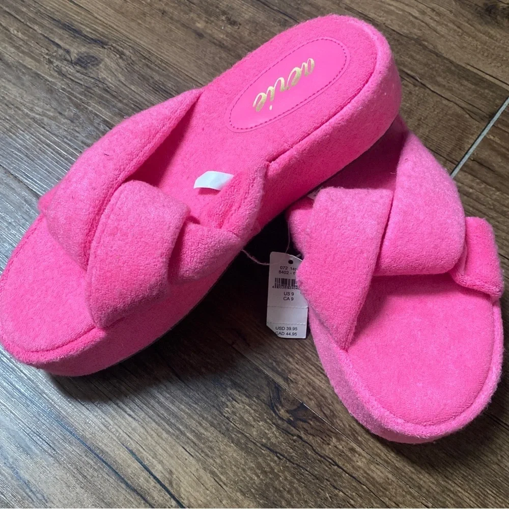 aerie Bright Pink Knotted Terry Platform Slides